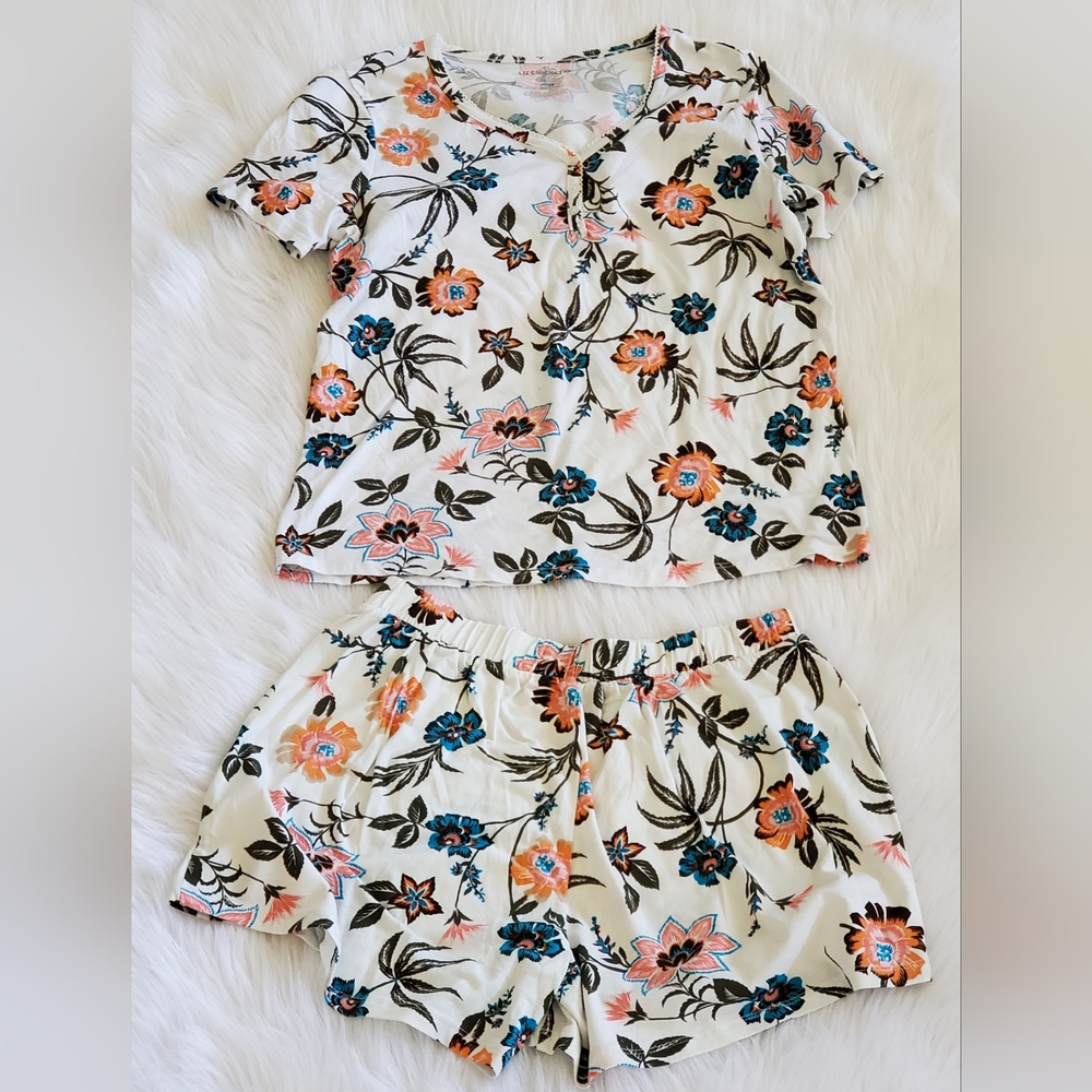 Liz Clairbone - 2 Pcs Pajama Shirt + Short - Floral Print Fabric